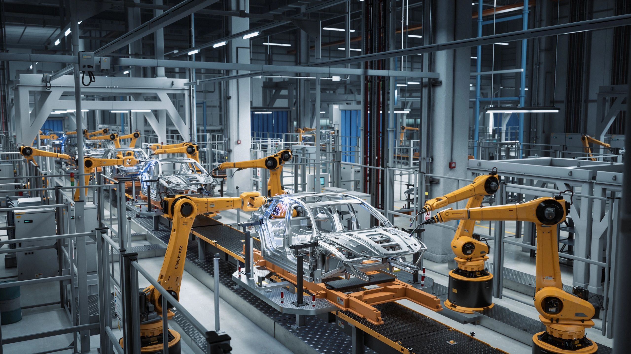 Automated robotic assembly line for automotive manufacturing