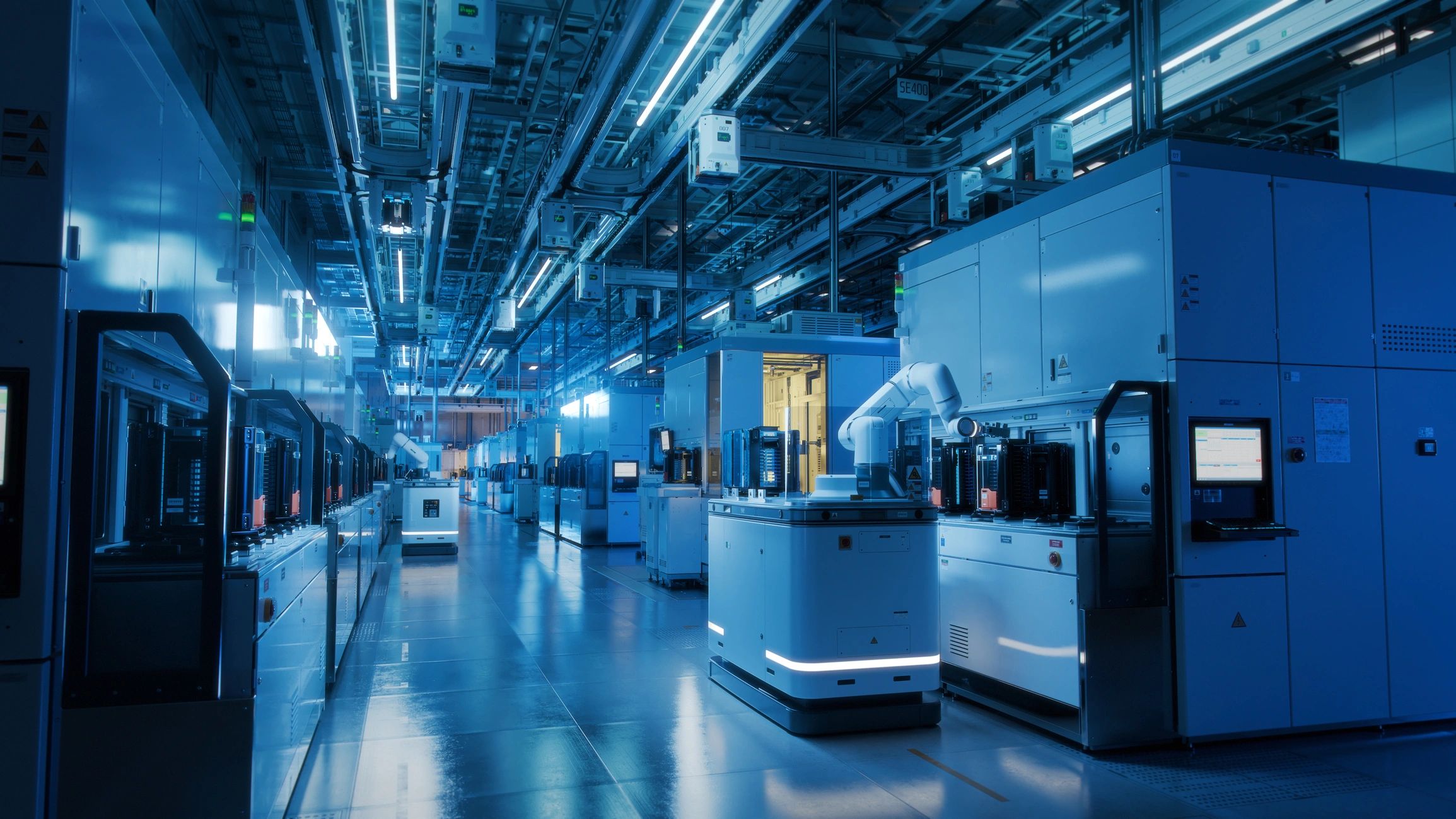 Automated semiconductor production facility with robotic wafer handling